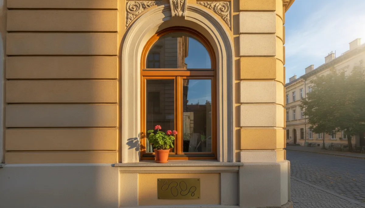 Detal nowego okna osadzonego w starej ościeży z odtworzonym parapetem